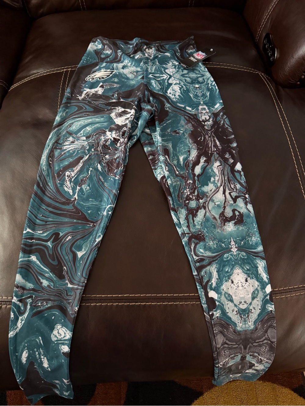 NFL Women’s Marble-Print Athletic Leggings - Teal/Black